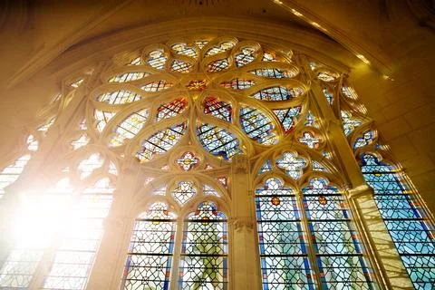 Glazing of gothic Sainte-Chapelle de Vincennes near Paris 스톡 사진