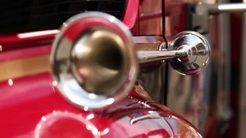 Gleaming Horn on Classic Red Fire Engine Stock Footage 339024895