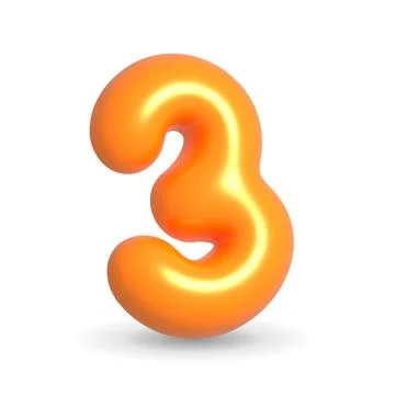 Gleaming orange balloon digit three. 3d realistic illustration. For Anniver.. Stock Illustration