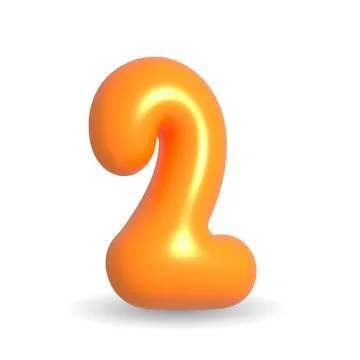 Gleaming orange balloon digit Two. 3d realistic design element. For Events. Stock Illustration