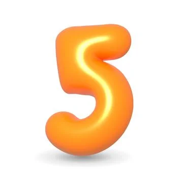 Gleaming orange balloon number Five. 3d realistic design illustration. For .. Stock Illustration