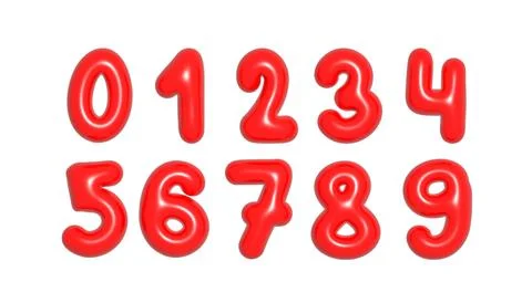 Gleaming red balloon digits set. 3d realistic illustration. Collection for .. Stock Illustration