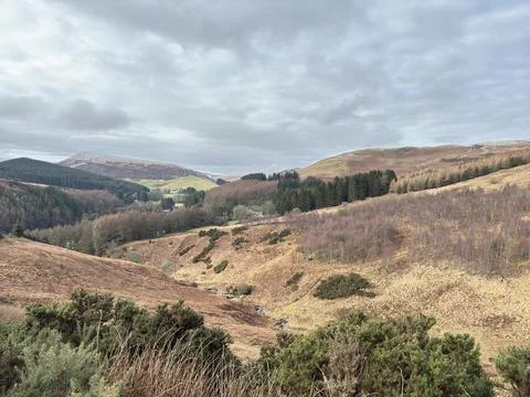 Glen Devon landscape views in Ochil Hills near Glendevon 스톡 사진