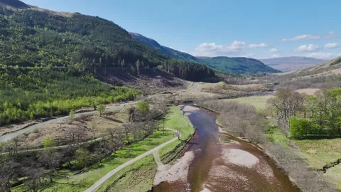 Glen Nevis Valley and River Navis from a drone, Fort William, Lochaber, Scotland Stock Footage 308880823