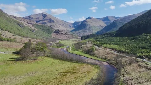 Glen Nevis Valley and River Navis from a drone, Fort William, Lochaber, Scotland Stock Footage 308880855