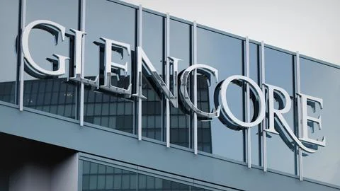 Glencore Stock data presented on the logo of the office facade editorial Stock Photos