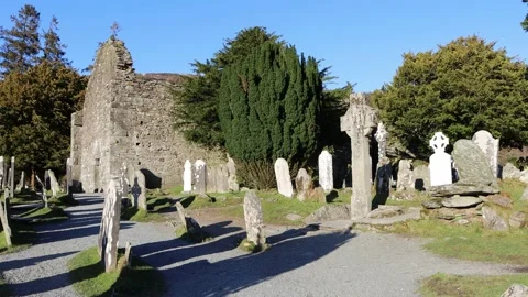 Glendalough Cathedral and Roundtower Stock Footage 235591204