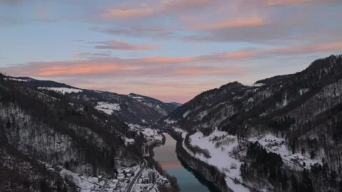 Glide back through white valley and orange clouds Stock Footage 326233899
