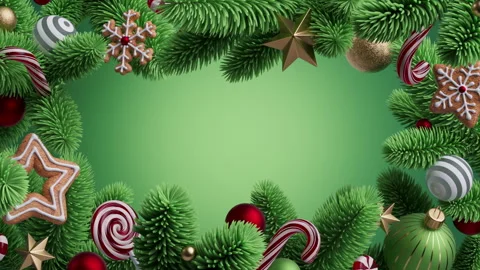 Glide backward across a lush pine frame with cookies, stars, and baubles Stock Footage 319960040