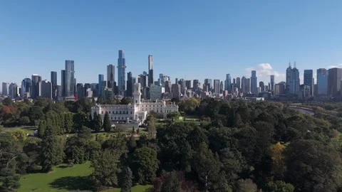 Glide Over Park Toward Skyline Stock Footage 274606014