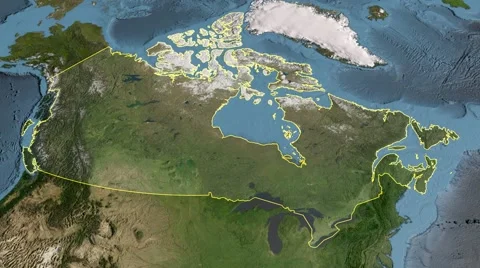 Glide over the satellite map of Canada outlined Vídeo Stock 46895325