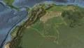 Glide over the satellite map of Colombia outlined 4k or 4k+ Resolution