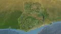 Glide over the satellite map of Ghana outlined 4k or 4k+ Resolution