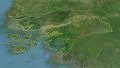 Glide over the satellite map of Guinea Bissau outlined 4k or 4k+ Resolution