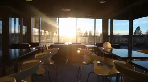 Glide Shot Over Chairs Inside Nice House With Sunset Glidecam Stedycam Dollyshot Stockbeeldmateriaal 37731522