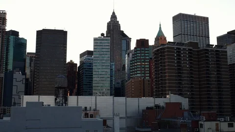 Glide view of NYC Manhattan skyscraper buildings skyline in New York City. Stock Footage 122535510