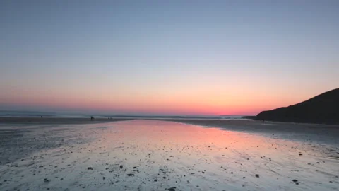 Glidecam footage of beach in Devon at sunset Stock Footage 141264511