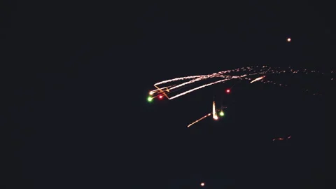 Glider Performing Night Aerobatics With Pyrotechnics Stock Footage 342177630