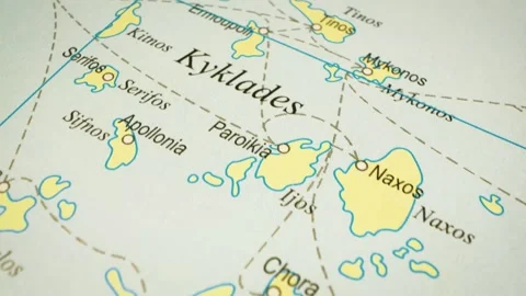 Gliding camera view over the Cyclades Islands, Greece, on detailed map Video stock 345385200