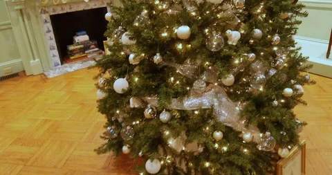 Gliding Circular Pan of a Christmas Tree with a Fireplace Stock Footage 121541581