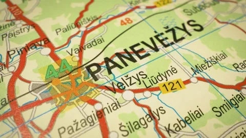 Gliding map view from kupiskis to panevezys, lithuania Stock Footage 342947321