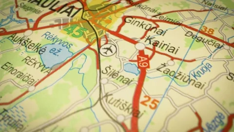 Gliding map view from radviliskis to siauliai, lithuania Stock Footage 342947322