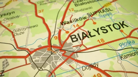 Gliding map view of roads leading to bialystok, poland Stock Footage 342947323