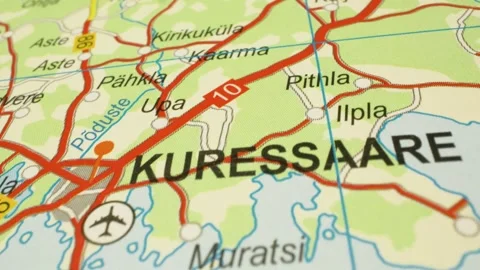 Gliding map view of roads leading to kuressaare, estonia Video stock 342947827