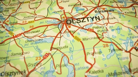 Gliding map view of roads leading to olsztyn, poland Stock Footage 342948243