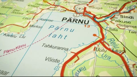 Gliding map view of roads leading to parnu, estonia Stock Footage 342948294