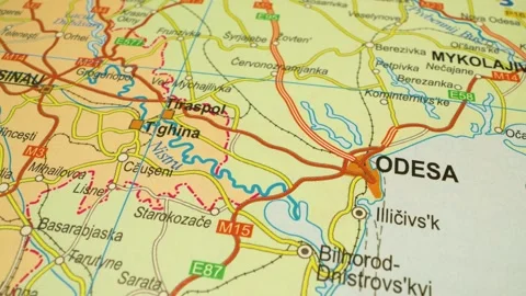 Gliding over atlas map toward odesa,ukraine Stock Footage 343823360