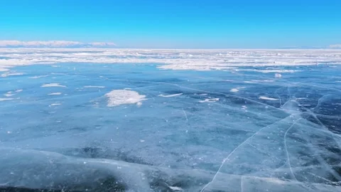 Gliding Over Broken Ice Ridges on Lake Baikal Stock Footage 342235876