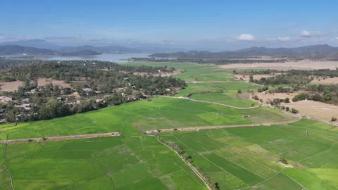 Gliding over endless emerald fields and countryside lakes… 🌾🚁 스톡 동영상 342774284