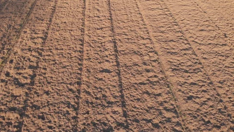Gliding over a freshly plowed and milled agricultural field Stock Footage 128102020