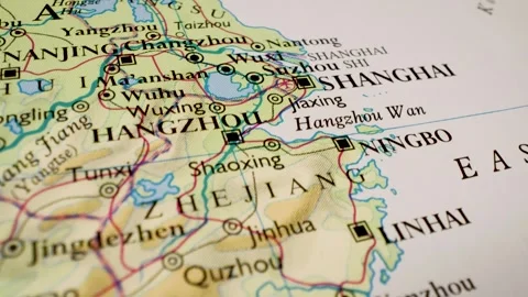 Gliding over map to shanghai, china coastal metropolis Stock Footage 340106750