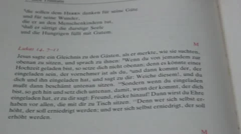 Gliding over open German bible Stock Footage 11940249