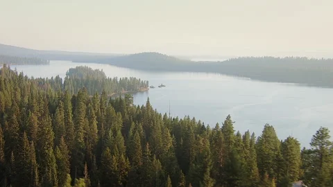Gliding over trees, looking a rural lake Stock Footage 135952728