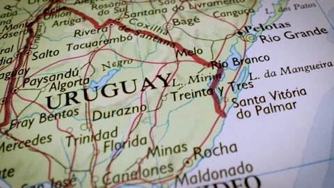 Gliding from porto to uruguay on a physical map Stock Footage 341750094