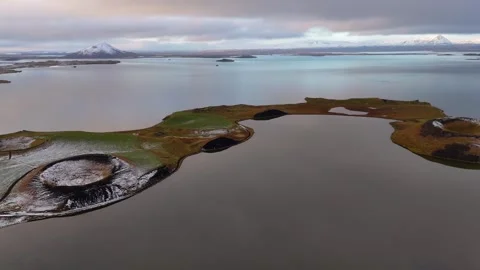 Gliding Sideways Over Skútustaðagígar Pseudocraters in Iceland Stock Footage 342269911