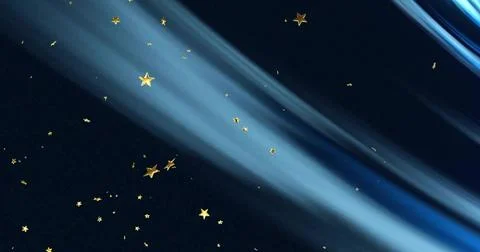 Gliding two pale-blue ribbons sweeping across dark navy gradient, with tiny gold イラスト素材