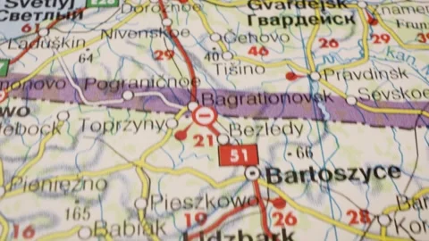 Gliding view over map from Olsztyn, Poland to Kaliningrad, Russia Stock Footage 339463277