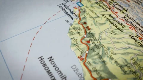 Gliding view over the road map from tuapse to novorossiysk, russia Stock Footage 339490887