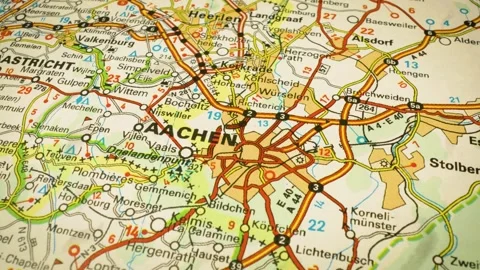Gliding view over road network leading to Aachen, Germany Video stock 344639849