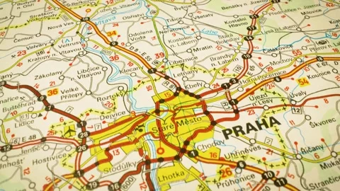 Gliding view over road network leading to prague, czech republic Video stock 344640163