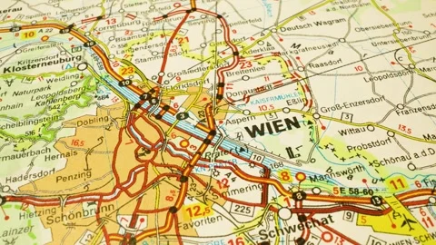 Gliding view over road network leading to wien, austria Video stock 344640288