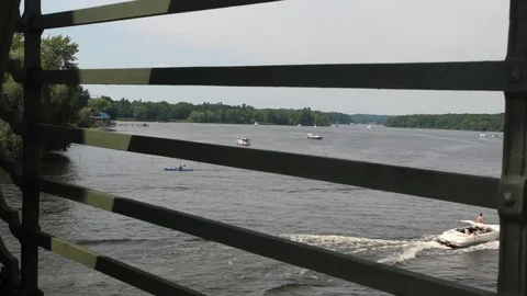 Glienicker Bruecke (Bridge of Spies - Glienicke Bridge) with view at Havel Stock Footage