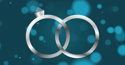 Glimmering diamond topped ring interlocking with plain silver band on teal ba Stock Illustration