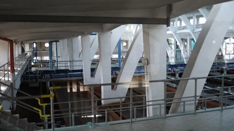 A glimpse into the architectural symmetry of a water purification plant. Large s Stock Footage 304884729