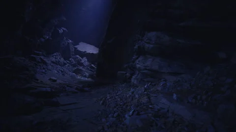 Glimpse of Cave. Silent cavern reveals cool blue hues and sharp contours Stock Footage 341832467