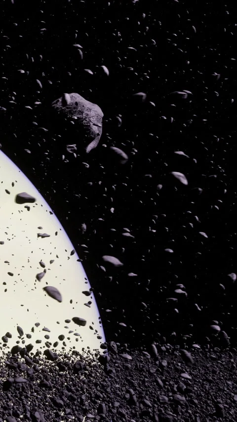 Glimpse of distant worlds with asteroids dancing in cosmic ballet Stock Footage 341415562